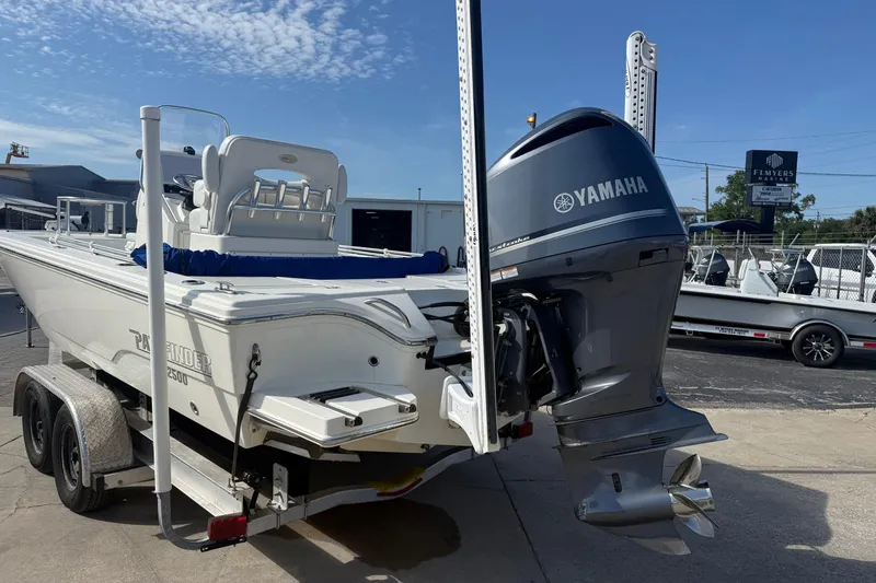 Slide: The Image of 2021 Pathfinder 2500 Hybrid boat with Yamaha outboard motor on trailer. - 5