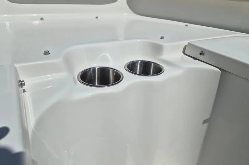 Slide: The Image of 2026 Key West 239 FS boat interior with dual stainless steel cup holders. - 14