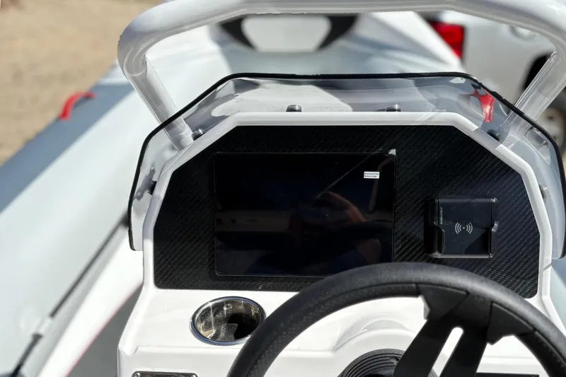 Slide: The Image of Highfield Velox 420 2025 dashboard with modern display and steering wheel. - 16