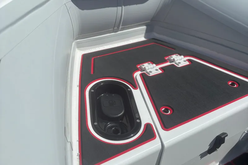 Slide: The Image of Highfield Velox 420 boat deck with red accents, year 2025. - 20