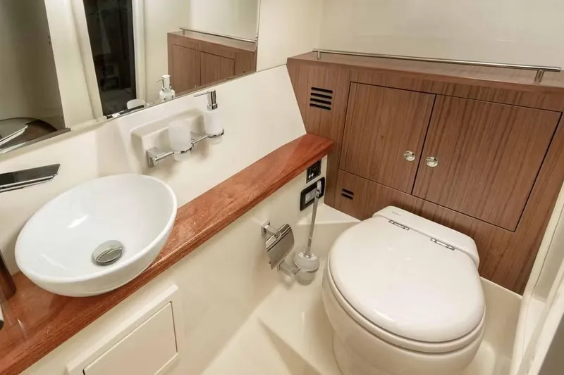 Slide: The Image of Manufacturer Provided Image: Luxurious bathroom interior of 2026 Chris-Craft Launch 35 GT boat, featuring modern fixtures. - 6