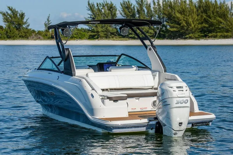 Slide: The Image of Manufacturer Provided Image: 2019 Sea Ray SDX 250 Outboard boat on water near a beach. - 19