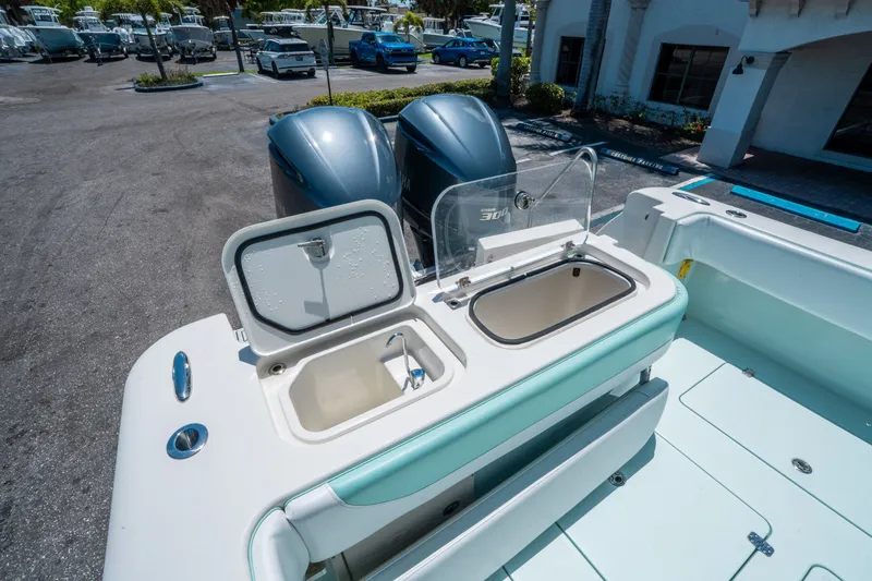 Slide: The Image of Andros 32 Offshore 2020 with engines and storage compartments. - 14