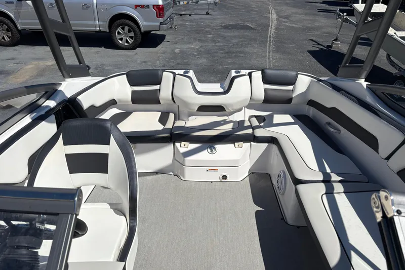 Slide: The Image of 2021 Yamaha Boats AR195 interior with sleek seating and modern design. - 10