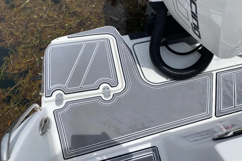 Slide: The Image of 2022 Blackfin 332 CC boat deck with sleek design and modern detailing. - 18