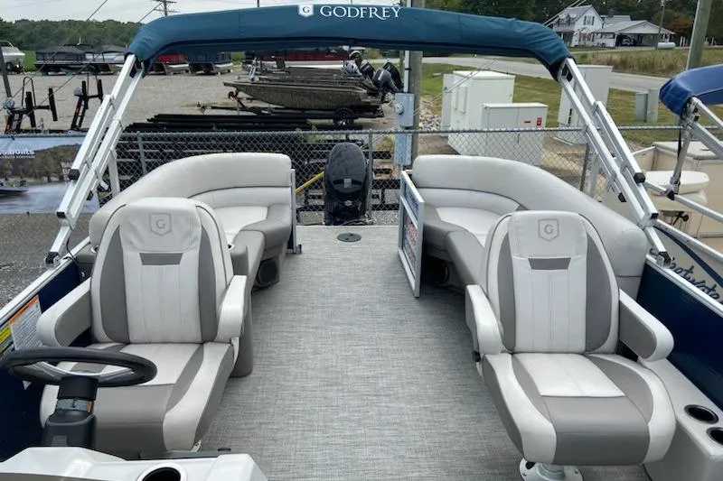 Slide: The Image of 2021 Godfrey Sweetwater 2286 SBX pontoon boat with spacious seating and modern design. - 4
