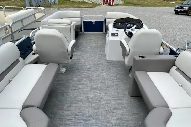 Slide: The Image of Interior of a 2021 Godfrey Sweetwater 2286 SBX pontoon boat with spacious seating. - 7
