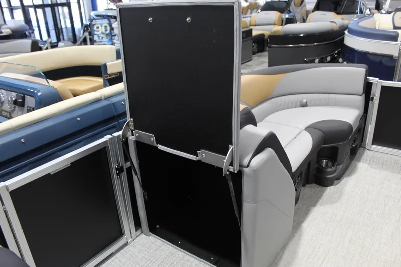 Slide: The Image of 2026 Avalon 2385 25 LSZ VRB pontoon boat interior with luxurious seating and storage compartments. - 13