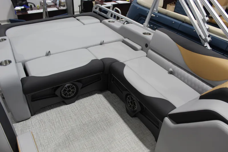 Slide: The Image of Luxurious seating area of 2026 Avalon 2385 25 LSZ VRB pontoon boat. - 16