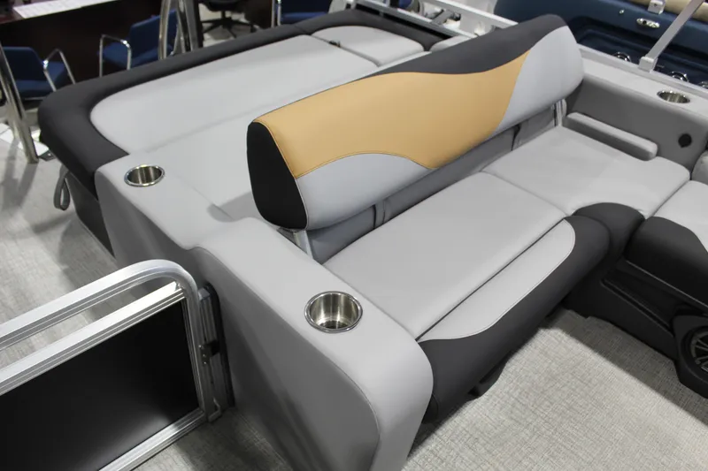 Slide: The Image of Luxurious seating on 2026 Avalon 2385 25 LSZ VRB pontoon boat with cup holders. - 17