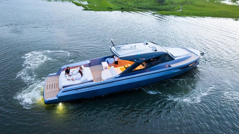 Slide: The Image of Luxurious 2026 Santasevera52 yacht cruising on serene waters at sunset. - 5