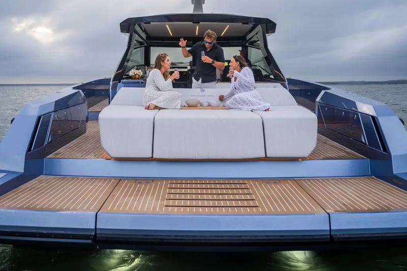 Slide: The Image of Luxury Santasevera52 yacht with people enjoying drinks on deck, 2026 model. - 6