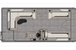 Slide: The Image of 2027 Avalon Venture Cruise Rear Bench 17' pontoon boat layout with seating and helm. - 3