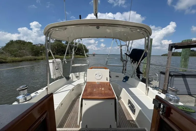 Slide: The Image of Cockpit view of 2016 Gozzard 41 RC sailboat docked on a sunny day. - 31