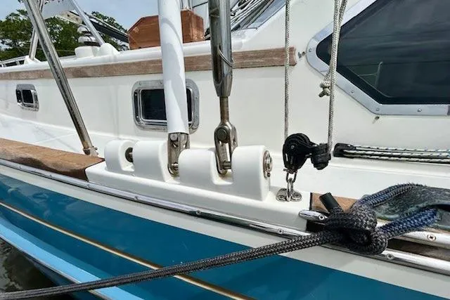 Slide: The Image of 2016 Gozzard 41 RC sailboat deck with rigging and blue hull detail. - 7