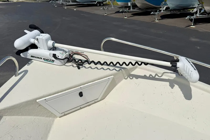 Slide: The Image of 2014 May-Craft 1800 Skiff with Minn Kota trolling motor on deck. - 16