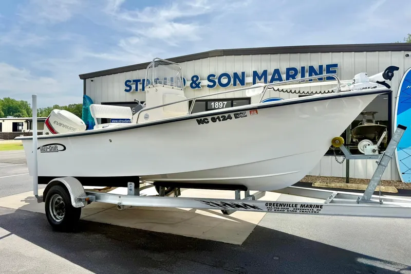 Slide: The Image of 2014 May-Craft 1800 Skiff boat on trailer at Stroud & Son Marine dealership. - 4
