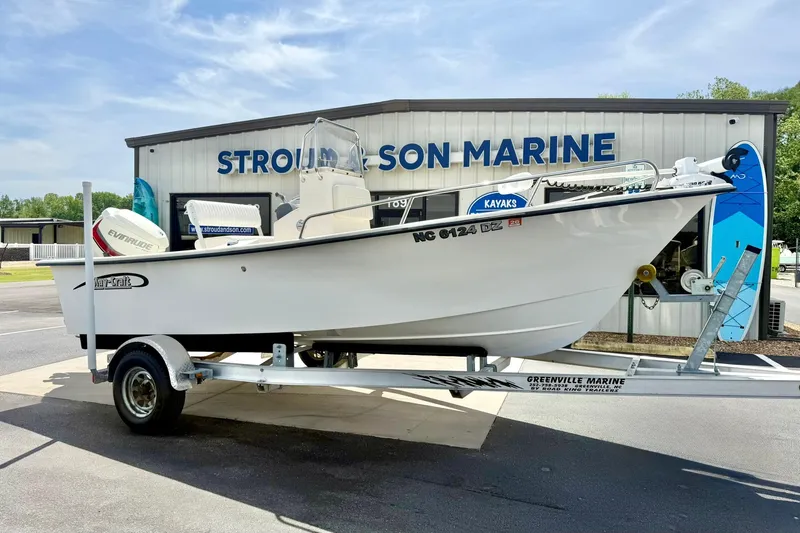 Slide: The Image of 2014 May-Craft 1800 Skiff on trailer at Stroud and Son Marine dealership. - 6