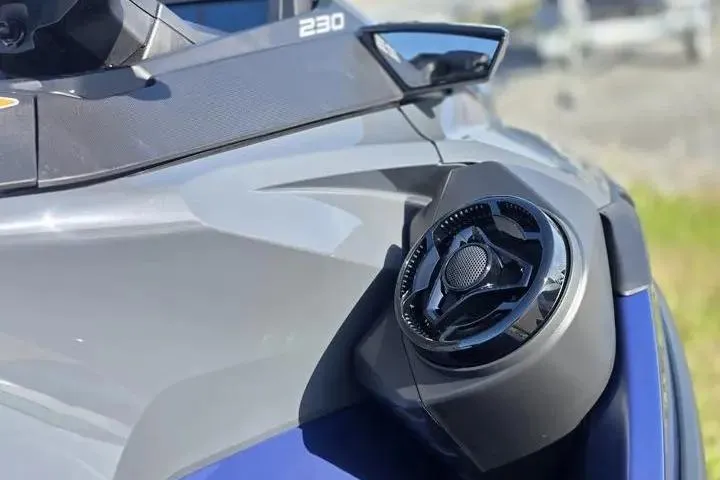 Slide: The Image of 2026 Sea-Doo GTX 230 close-up, showcasing sleek design and speaker detail. - 11