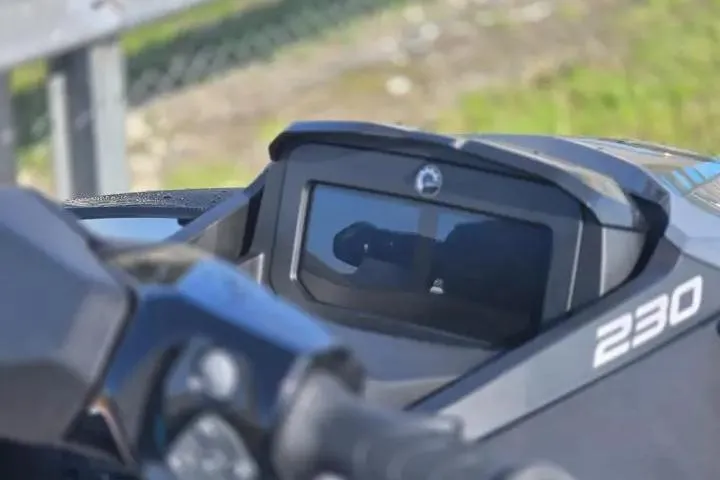 Slide: The Image of 2026 Sea-Doo GTX 230 dashboard close-up with digital display and controls. - 12