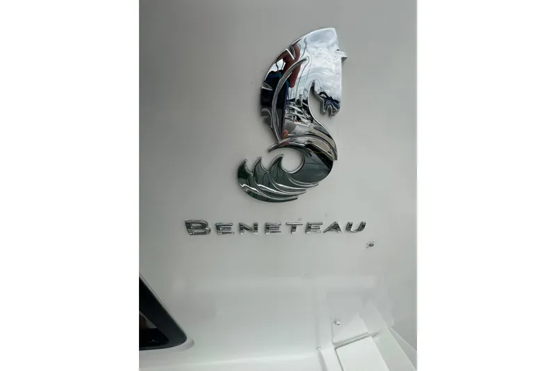 Slide: The Image of Chrome Beneteau logo on 2011 Swift Trawler 34 Fly yacht. - 16