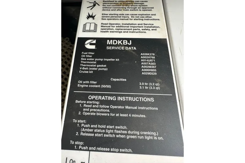 Slide: The Image of Engine service data and operating instructions for Beneteau Swift Trawler 34 Fly, 2011 model. - 31