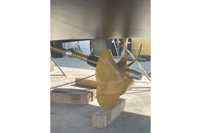 Slide: The Image of Propeller of 2011 Beneteau Swift Trawler 34 Fly on dry dock. - 72