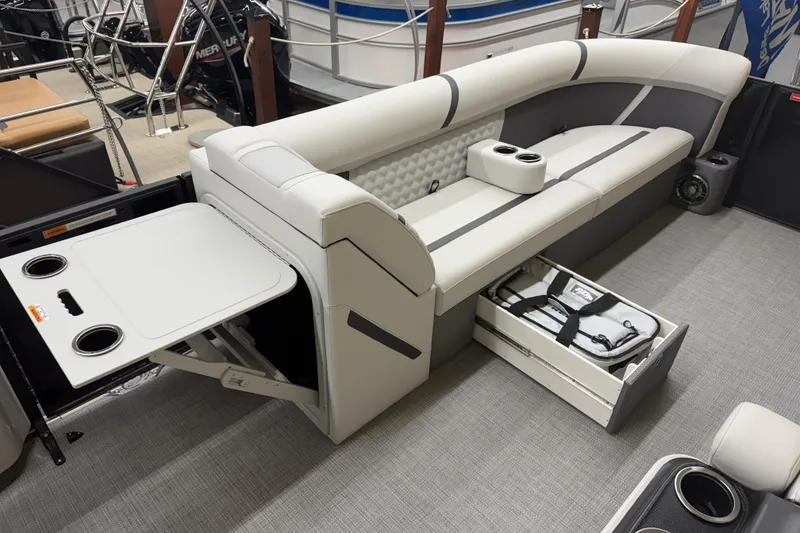 Slide: The Image of Luxurious seating and storage on the 2025 Crest Classic 240 pontoon boat. - 6