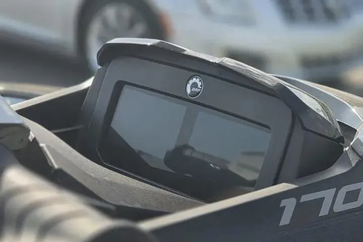 Slide: The Image of 2026 Sea-Doo GTX 170 dashboard display close-up with BRP logo. - 12