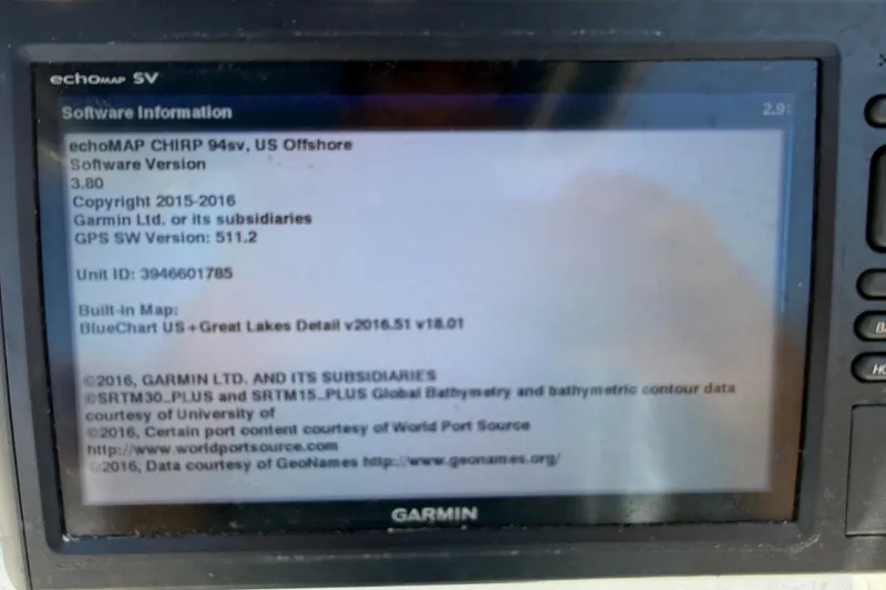 Slide: The Image of Garmin GPS software information screen on a 2002 Sea Chaser 2100 CC boat. - 17