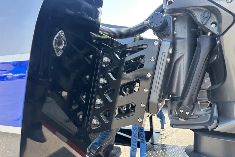 Slide: The Image of Close-up of a 2018 Wright Performance 420 boat engine bracket detail. - 15