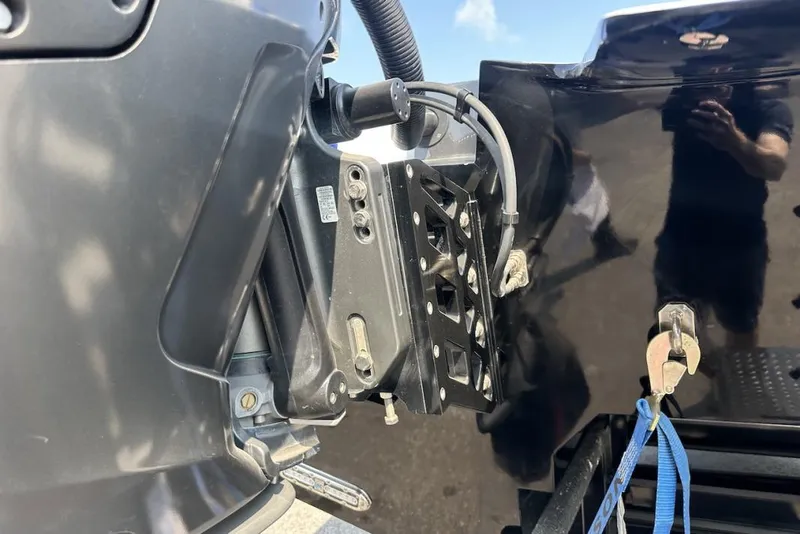 Slide: The Image of Close-up of a 2018 Wright Performance 420 boat engine mount detail. - 17