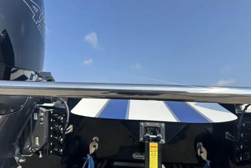 Slide: The Image of Rear view of a 2018 Wright Performance 420 boat with blue sky background. - 19