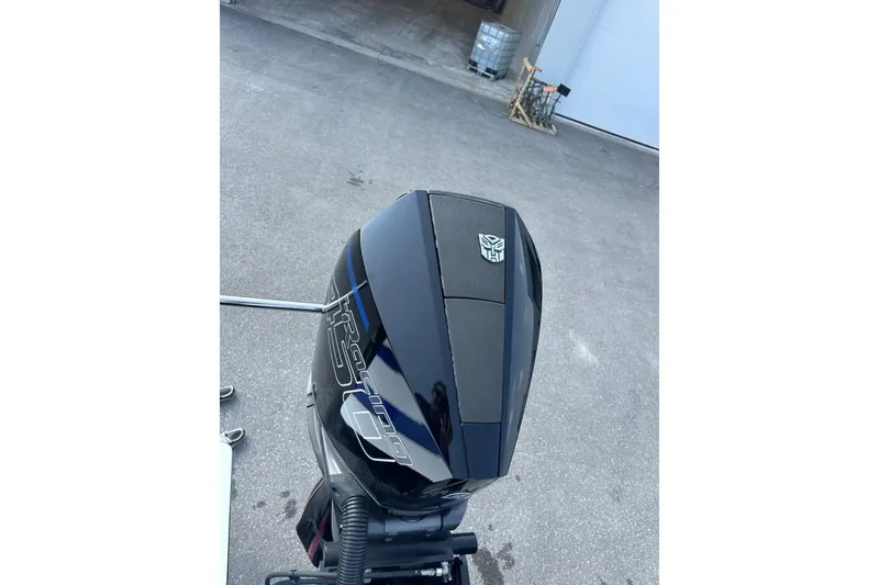 Slide: The Image of Black Wright Performance 420 outboard motor, 2018 model, with a distinctive logo on top. - 21