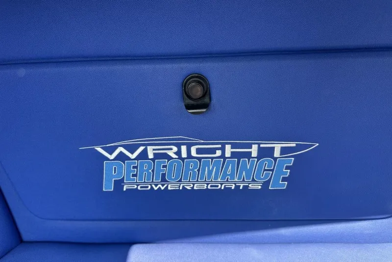 Slide: The Image of Blue interior of 2018 Wright Performance 420 powerboat with logo. - 47