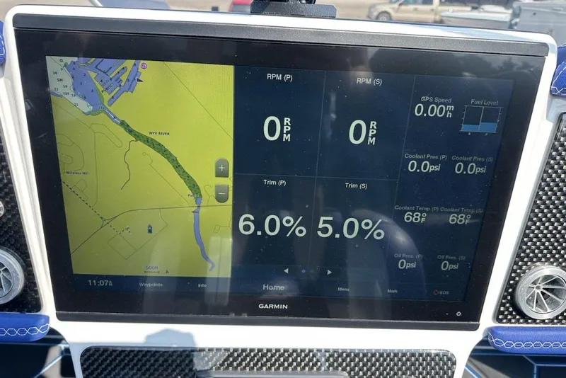 Slide: The Image of Garmin marine display showing navigation and engine data for Wright Performance 420 boat. - 60