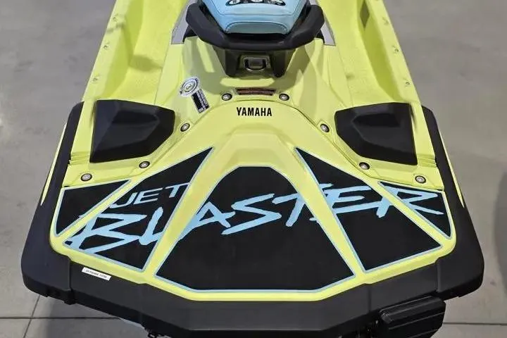 Slide: The Image of 2026 Yamaha WaveRunner JetBlaster PRO 3-Up, vibrant yellow design, top view. - 6
