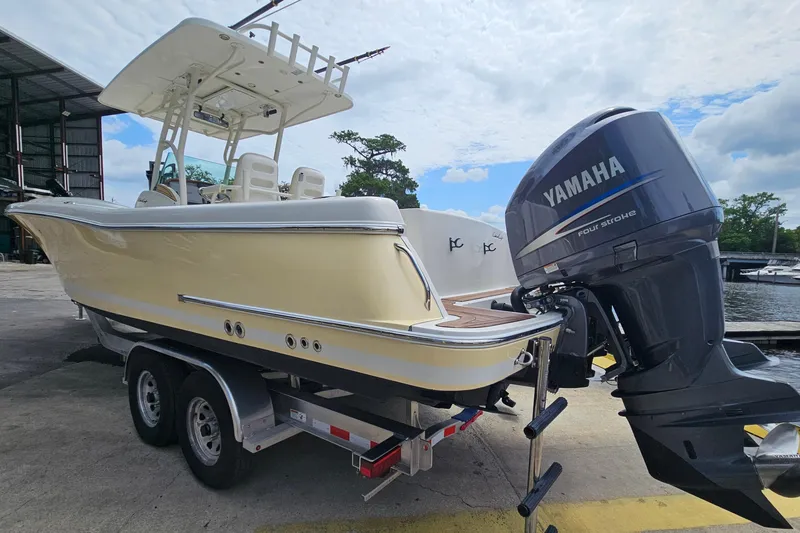 Slide: The Image of 2008 Chris-Craft Catalina 29 boat with Yamaha engine on trailer at marina. - 4