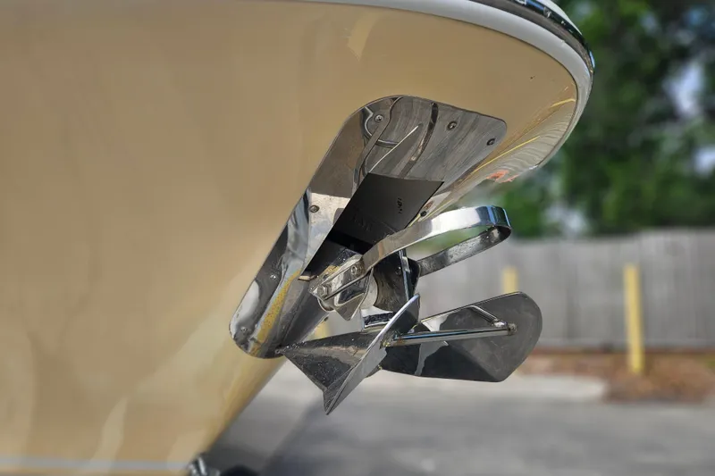 Slide: The Image of Close-up of a 2008 Chris-Craft Catalina 29 anchor mechanism, showcasing polished metal details. - 7