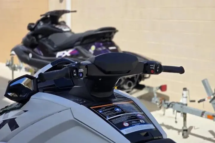 Slide: The Image of 2026 Yamaha WaveRunner VX Cruiser HO on trailer, showcasing handlebars and controls. - 14