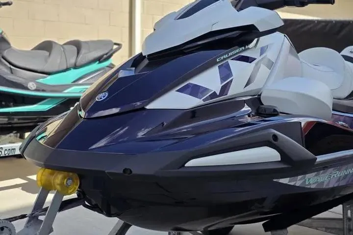 Slide: The Image of 2026 Yamaha WaveRunner VX Cruiser HO jet ski in a showroom setting. - 3