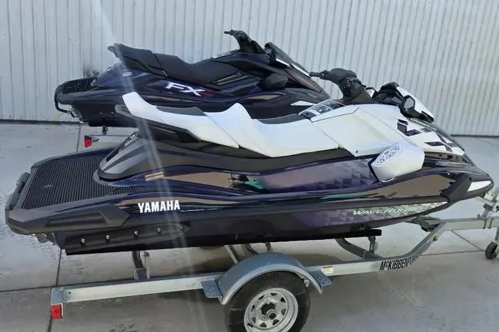 Slide: The Image of 2026 Yamaha WaveRunner VX Cruiser HO on trailer, sleek design, parked outdoors. - 7