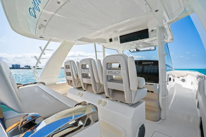 Slide: The Image of Interior of 2018 Boston Whaler 420 Outrage yacht on the ocean. - 19