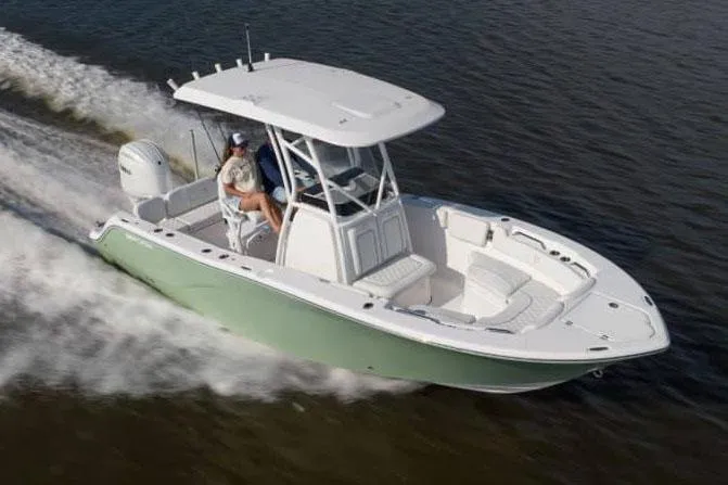 Slide: The Image of Manufacturer Provided Image: 2025 Sea Fox 228 Commander boat cruising on water, side view. - 16