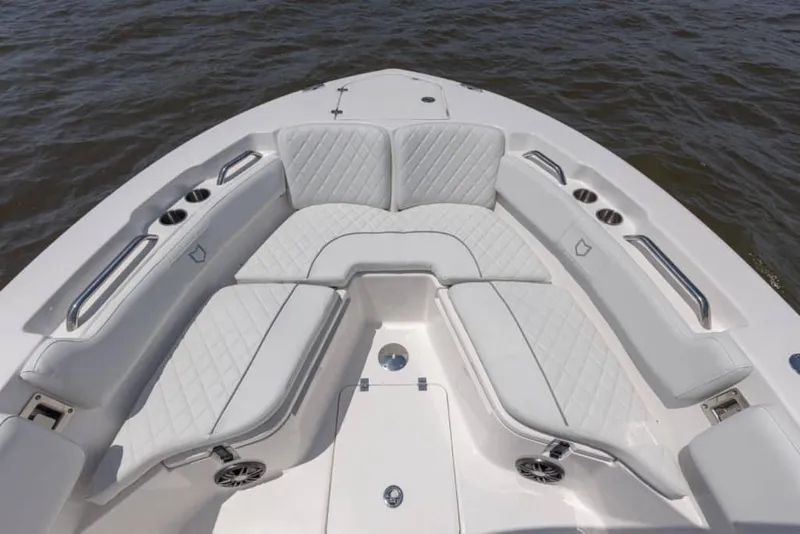 Slide: The Image of Manufacturer Provided Image: Luxurious seating on 2025 Sea Fox 228 Commander boat, featuring elegant white upholstery. - 22
