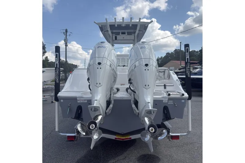 Slide: The Image of 2026 Sea Fox 268 Commander with dual outboard engines, rear view. - 4