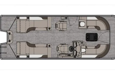 Slide: The Image of 2027 Avalon LSZ Quad Lounge Shift 23 boat layout, includes trailer, top view. - 4
