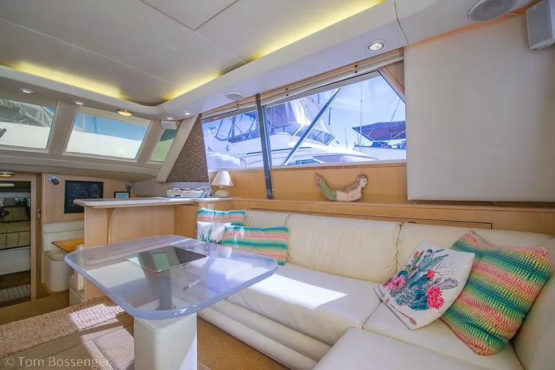 Slide: The Image of Luxurious interior of 1993 Tiara Yachts 4300 Convertible with plush seating and vibrant decor. - 9