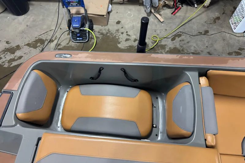 Slide: The Image of Interior of a 2020 Heyday WT-2DC boat with tan and gray seating. - 14