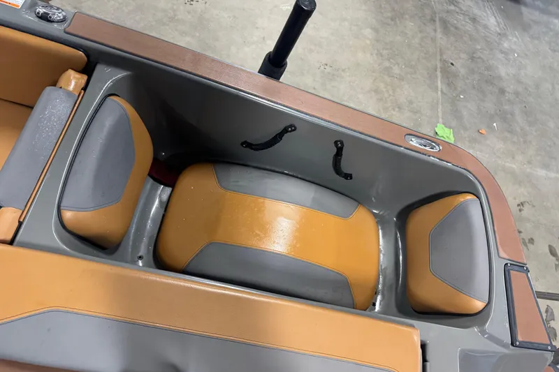 Slide: The Image of 2020 Heyday WT-2DC boat interior with tan and gray seating. - 15